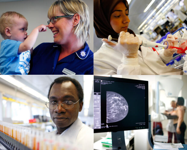 Four different images showing different screening professionals at work.