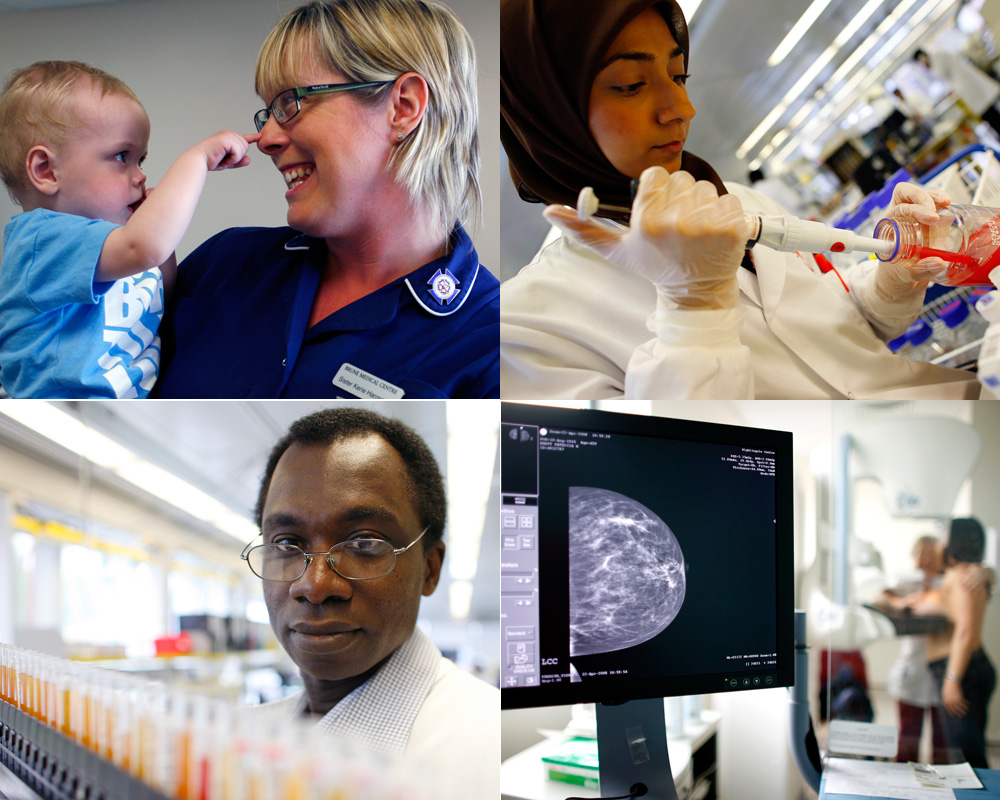 Four generic photos of health professionals in different settings.