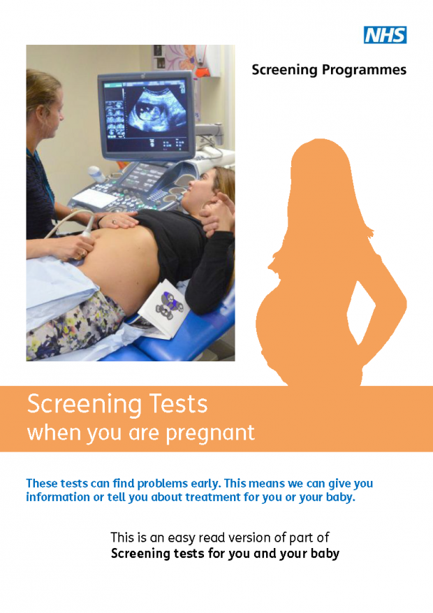 Cover of 'Screening tests when you are pregnant' easy read guide.