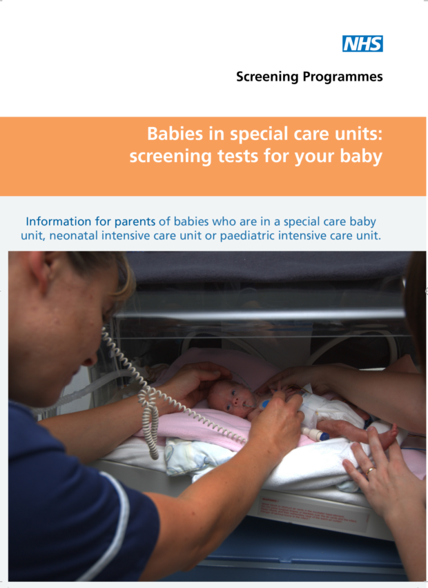 Cover of 'Babies in special care units: screening tests for your baby' booklet.