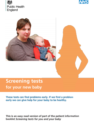 Cover of 'Screening test for your new baby' leaflet.