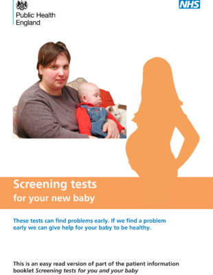 Cover of 'Screening test for your new baby' leaflet.