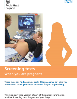 Cover of 'Screening test when you are pregnant' leaflet.