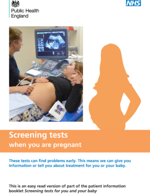 Cover of 'Screening test when you are pregnant' leaflet.