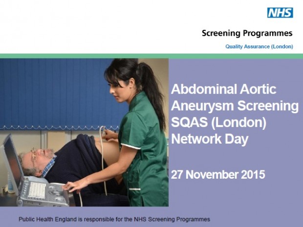 A poster for the event showing a health professional screening a man for an abdominal aortic aneurysm.