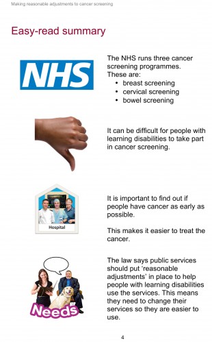 Easy-read summary of the NHS cancer screening programmes.