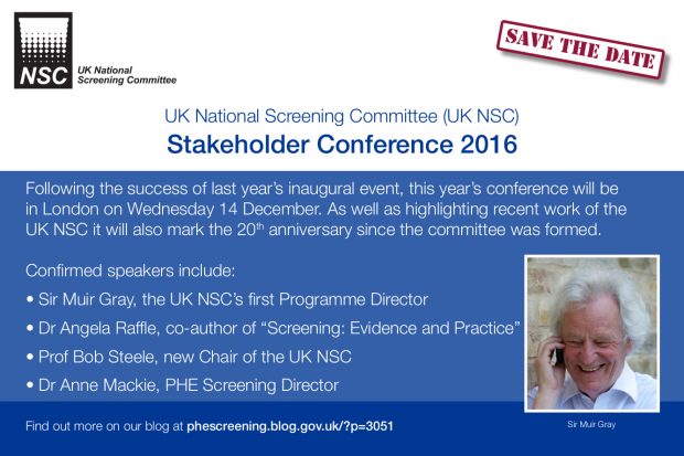 Flyer for UK National Screening Committee conference 2016