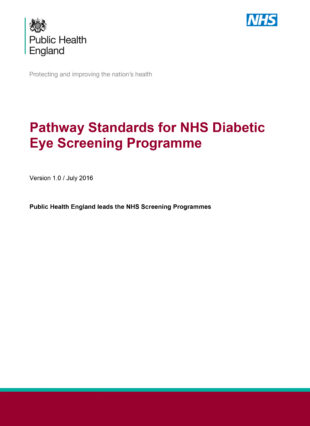 The front cover of the PHE standards for the diabetic eye screening programme