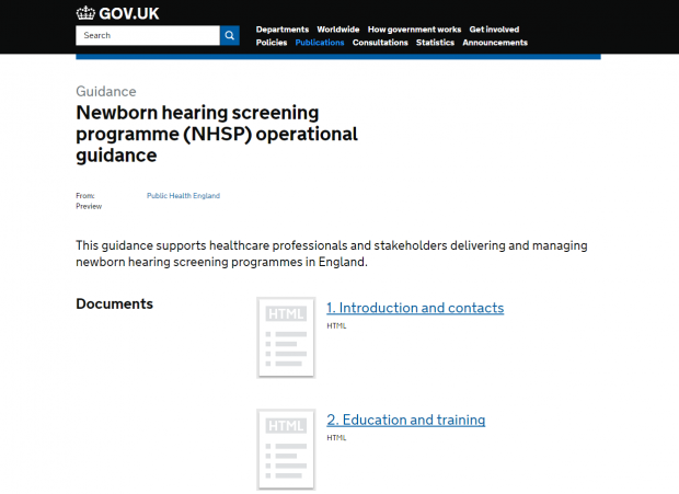 The front page of the NHSP operational guidance.