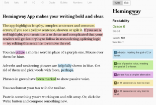 A screenshot of the Hemingway App.