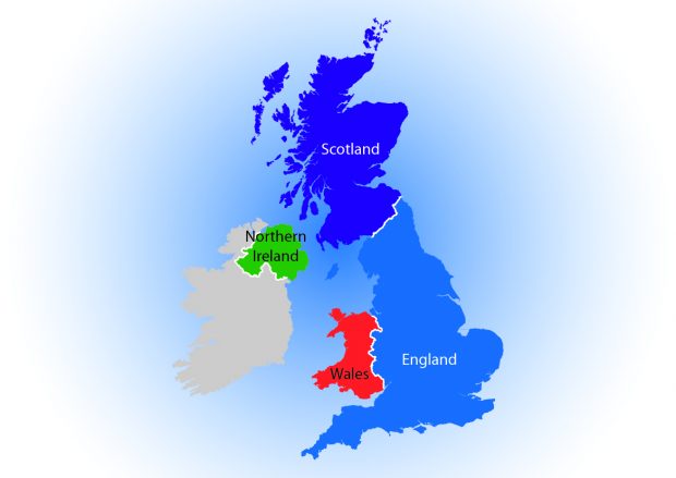 A map of the UK showing each country: Scotland, England, Wales and Northern Ireland.