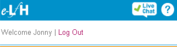 A close-up of the 'Live Chat' button on the e-learning for healthcare website.