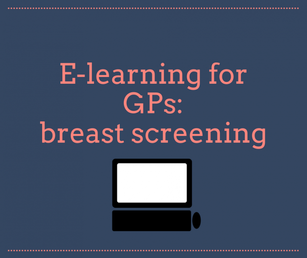 Infographic with the words e-learning for GPs and a picture of a computer.