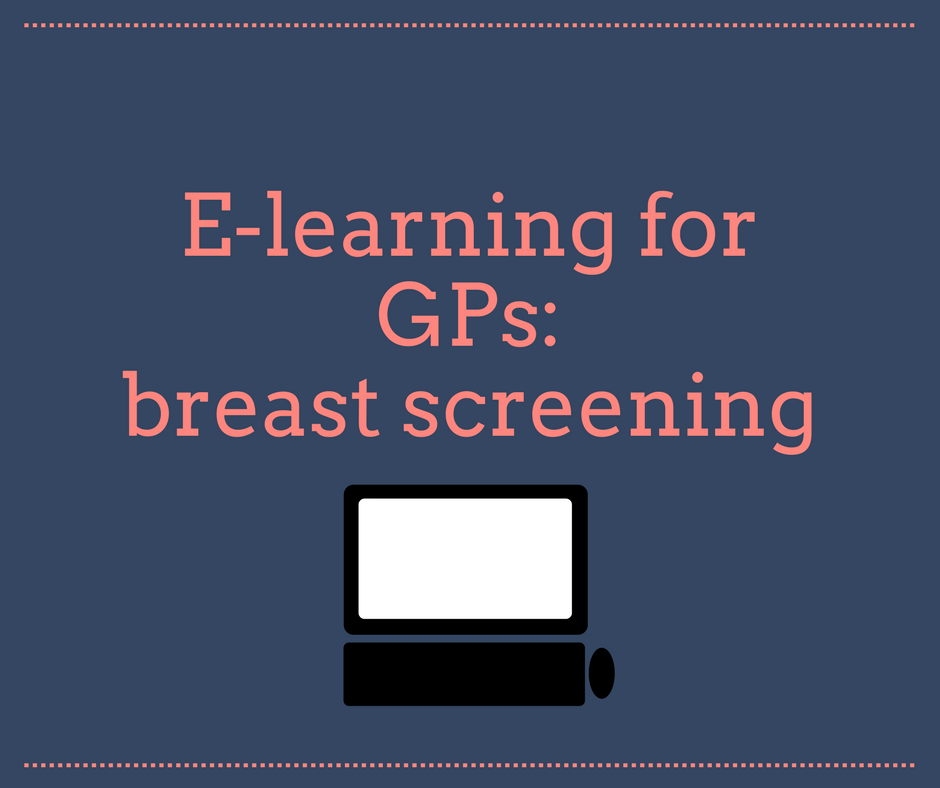 Infographic with the words e-learning for GPs and a picture of a computer.