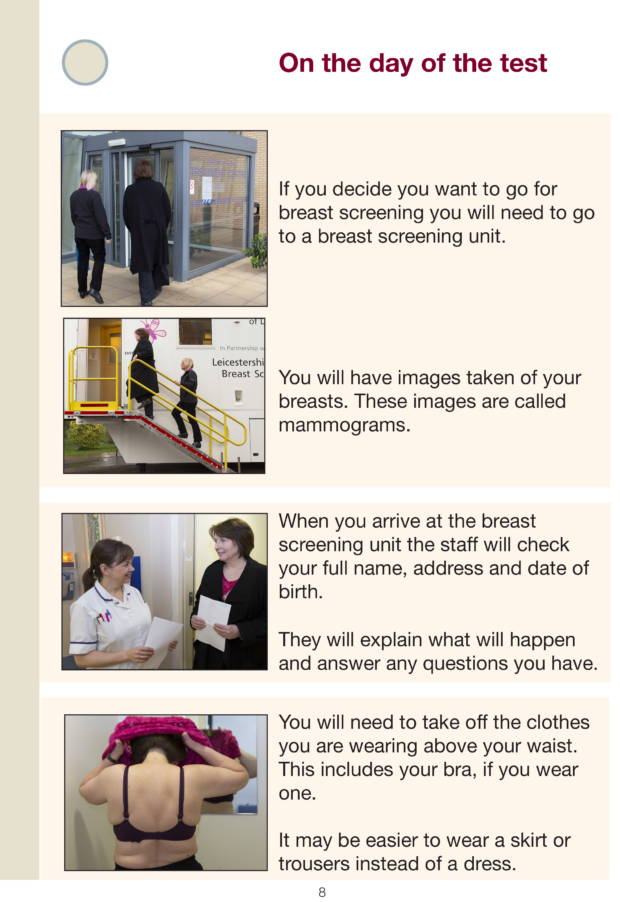 One of the pages of our new easy guide to breast screening