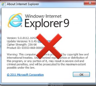 Internet Explorer 9 screen shot with cross