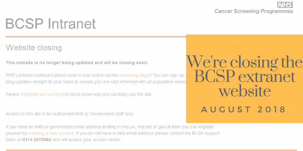 A screen grab says the BCSP intranet is being closed