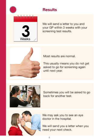 Results page of new easy read guide to diabetic eye screening