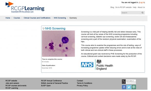 The new screening e-learning on the RCGP site