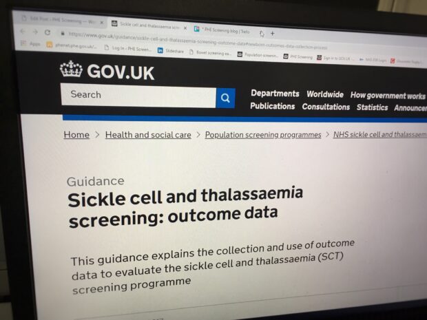 Computer screen showing GOV.UK publication that explains the collection and use of outcome data to evaluate the SCT screening programme