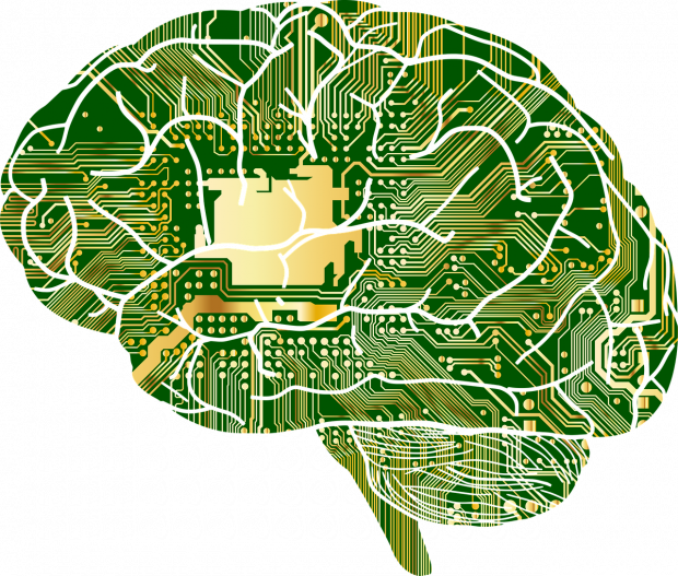 Illustration of a brain with electrical circuit boards drawn on top