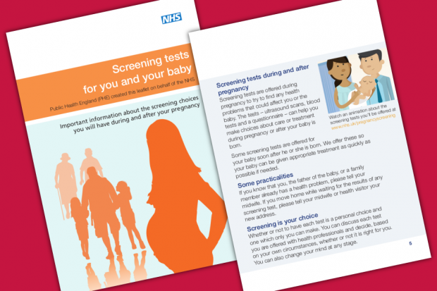 The front cover and an inside page from the new version of Screening Tests For You and Your Baby