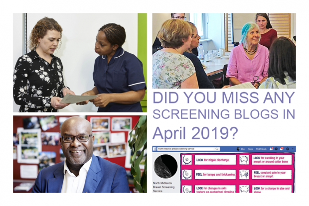 Collage of pictures with the words, did you miss any of our screening blogs in April 2019? There are four images shown to represent different blogs in the month of April