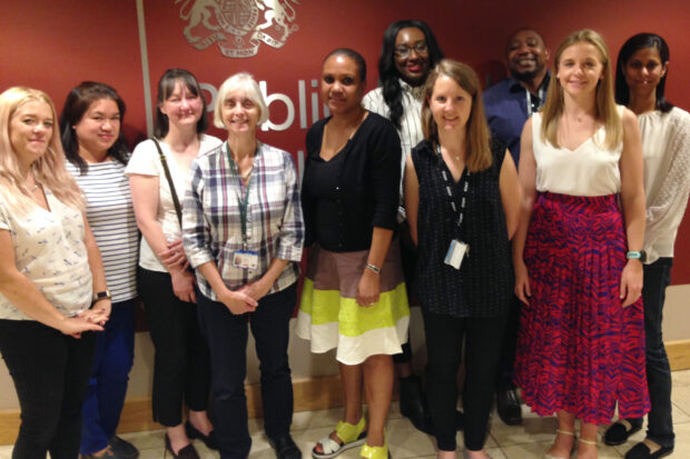 Julie, 4th left, pictured with PHE Screening colleagues ahead of her retirement