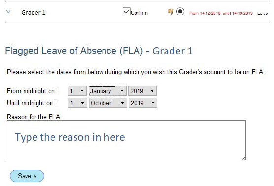 A screen grab on a computer screen has the words 'flagged leave of absence - grader 1'