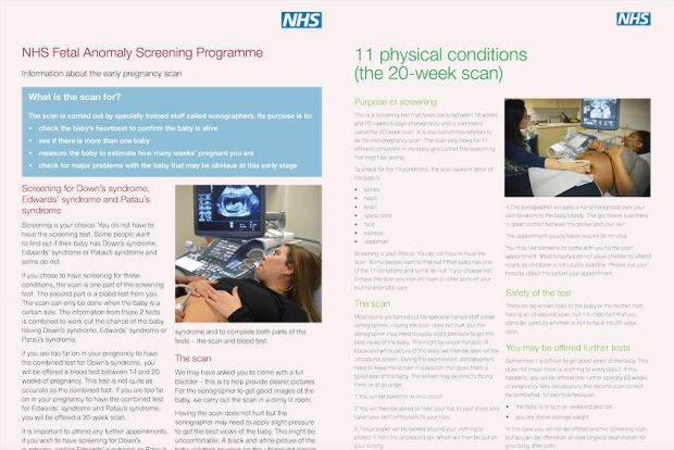 Front pages of the updated New and improved: the early pregnancy scan (left) and 20-week scan information sheets for pregnant women