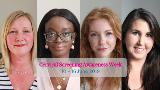 Photo shows head and shoulders shots of 4 women. Words near the bottom say Cervical Screening Awareness Week, 10 to 16 June 2019.