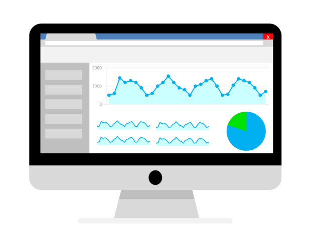 Computer screen with generic pictures of graphs to show data has been collected.