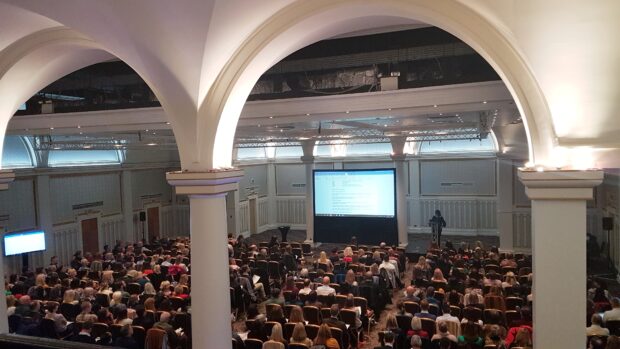 Looking down on hundreds of delegates during one of the group talks.