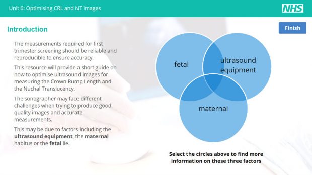 A screenshot from Unit 6 of the e-learning resource which is about optimising CRL and NT images