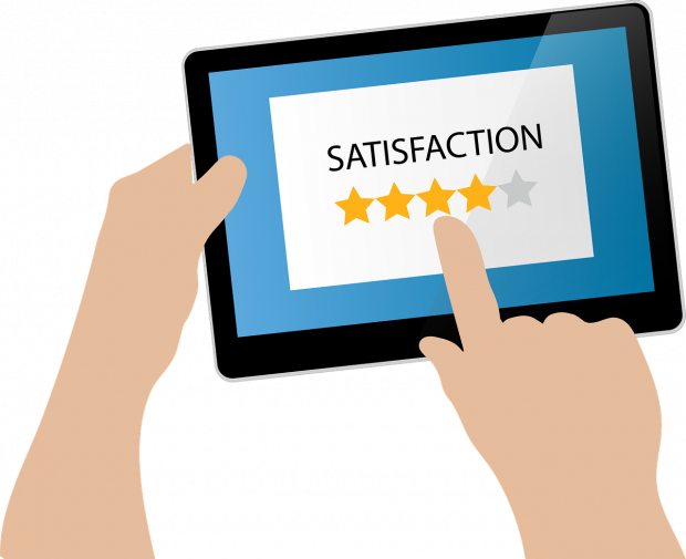 Tablet showing someone rating their satisfaction by selecting 4 stars out of 5