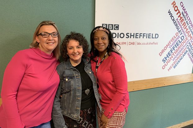 Breast Care Nurse Christina Dyer, centre, with BBC Radio Sheffield’s Becky Measures and Liessje Dusauzay