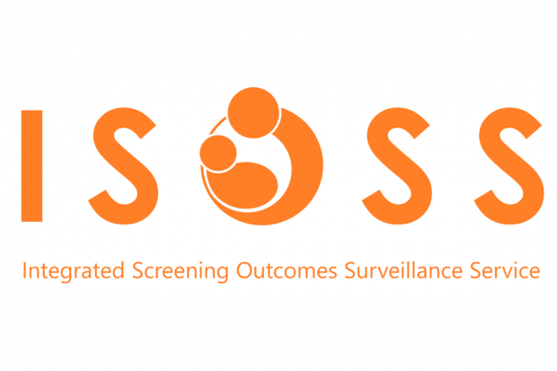 Orange letters on white background of ISOSS which stands for Integrated Screening Outcomes Surveillance Service