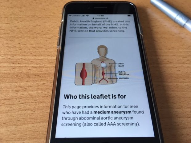 Digital version of medium AAA screening result leaflet on a smartphone screen