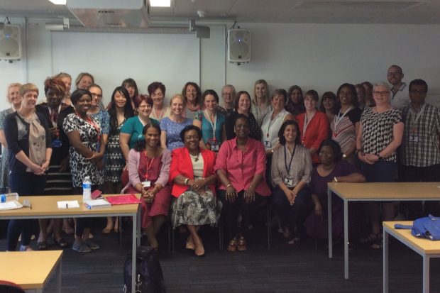 A group of people gathered at a study day at King's College London